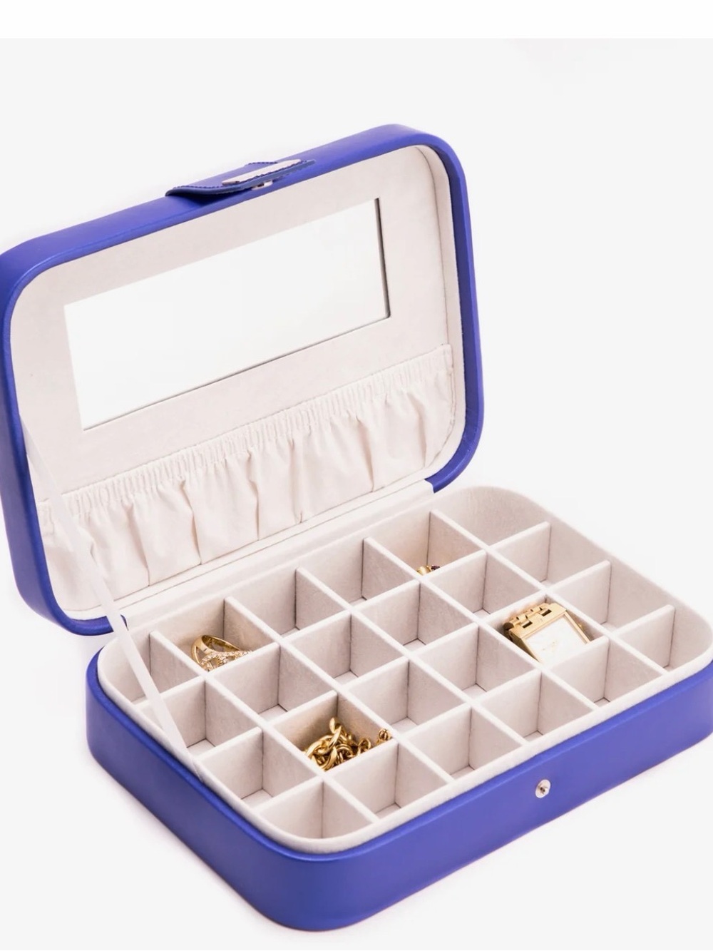 Bey-Berk Josephine Blue 24- Section Jewelry Box  Case with Mirror